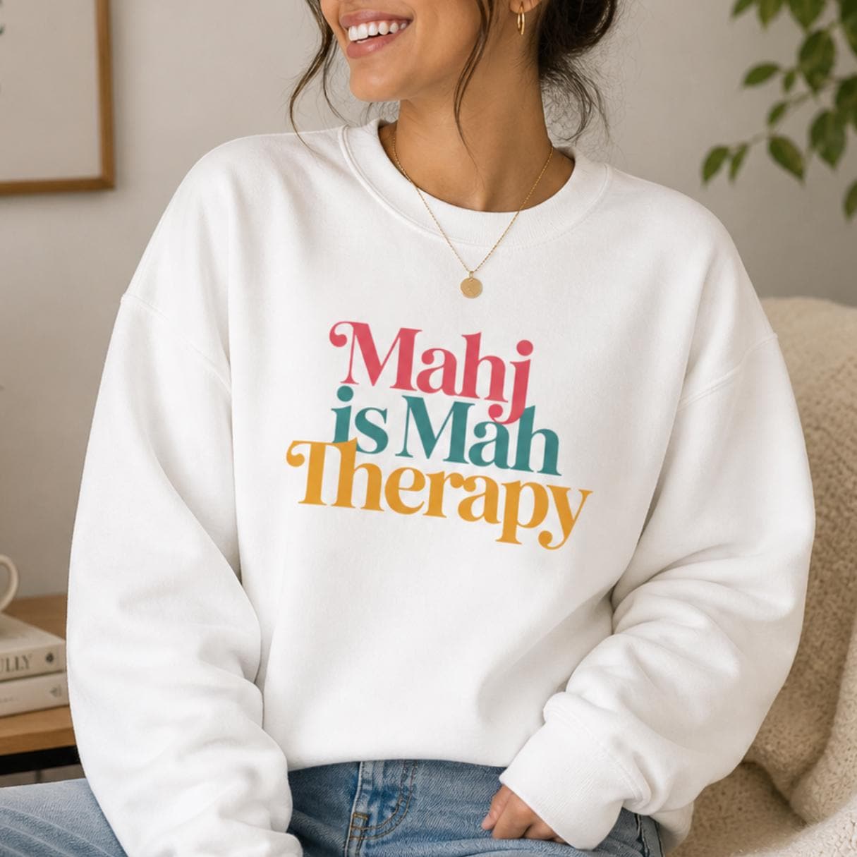 Mahj Is Mah Therapy Sweatshirt, Mahjong Lover Crewneck, Funny Game Night Shirt, Retro Mahjong Gift for Mom Friends Players