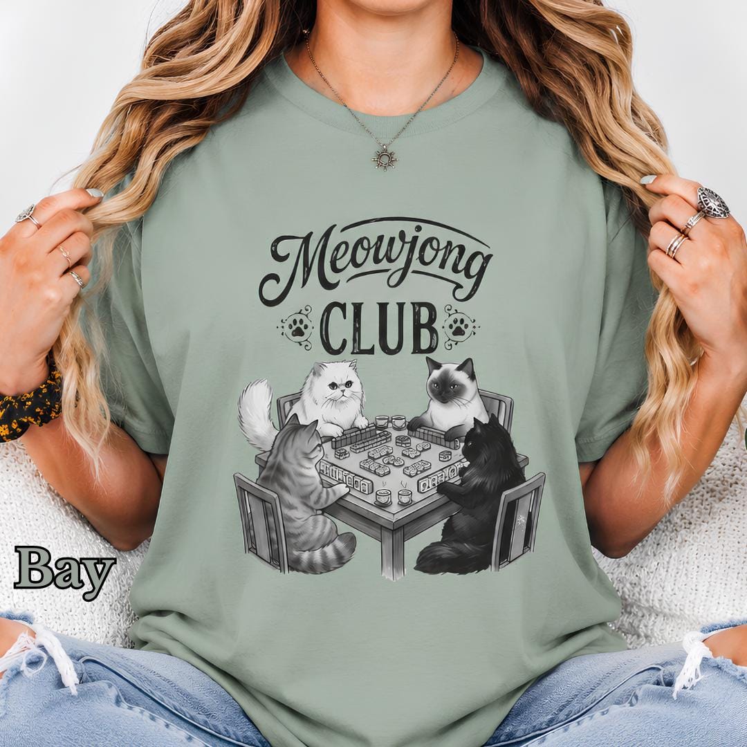 Meowjong Club Comfort Colors Shirt, Funny Cat Mahjong Graphic Tee, Cute Game Night T Shirt Gift for Cat Lovers and Mahjong Players