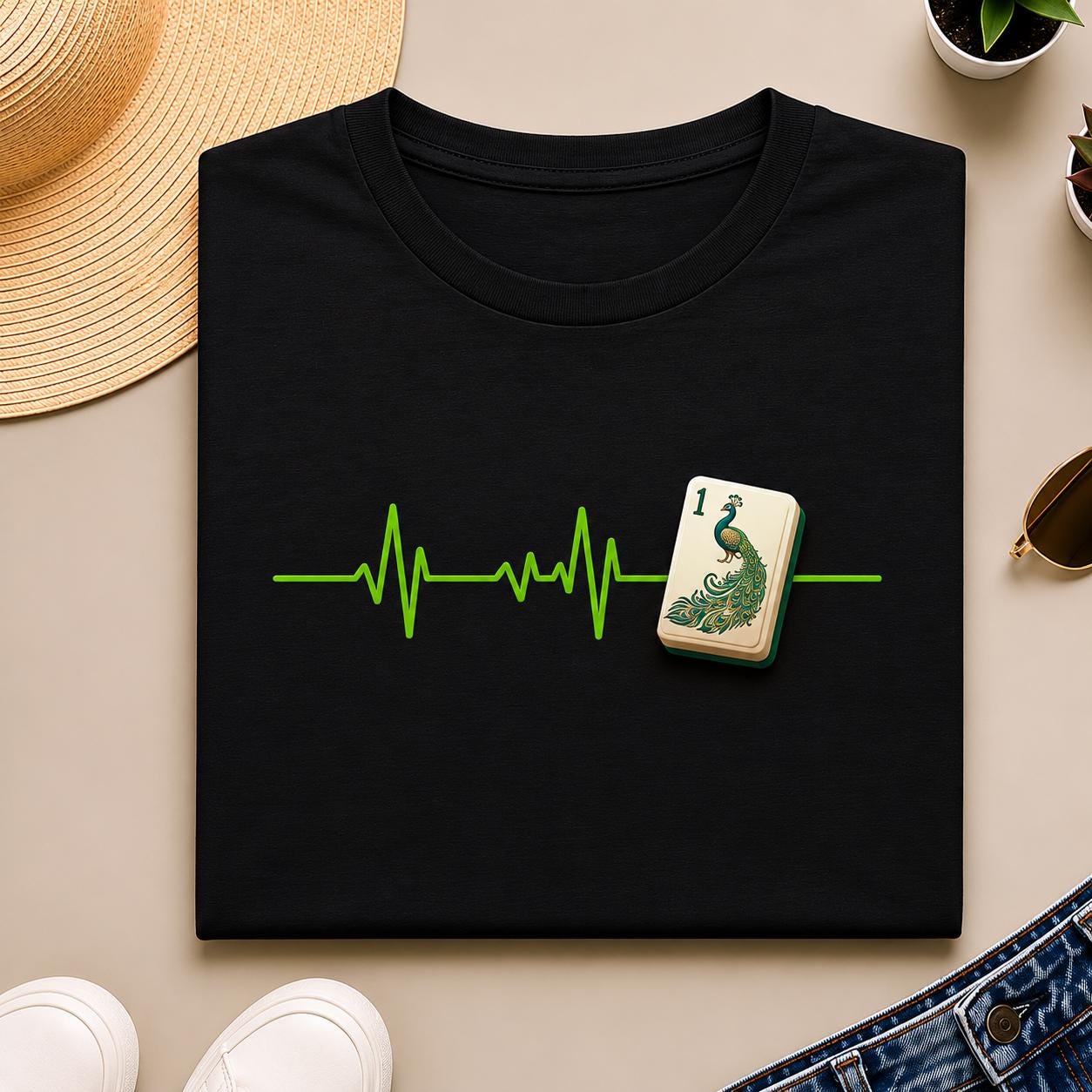 Mahjong Heartbeat Comfort Colors Shirt, Mahjong Tile Graphic Tee, Cute Game Night T Shirt Gift for Mahjong Lovers and Players