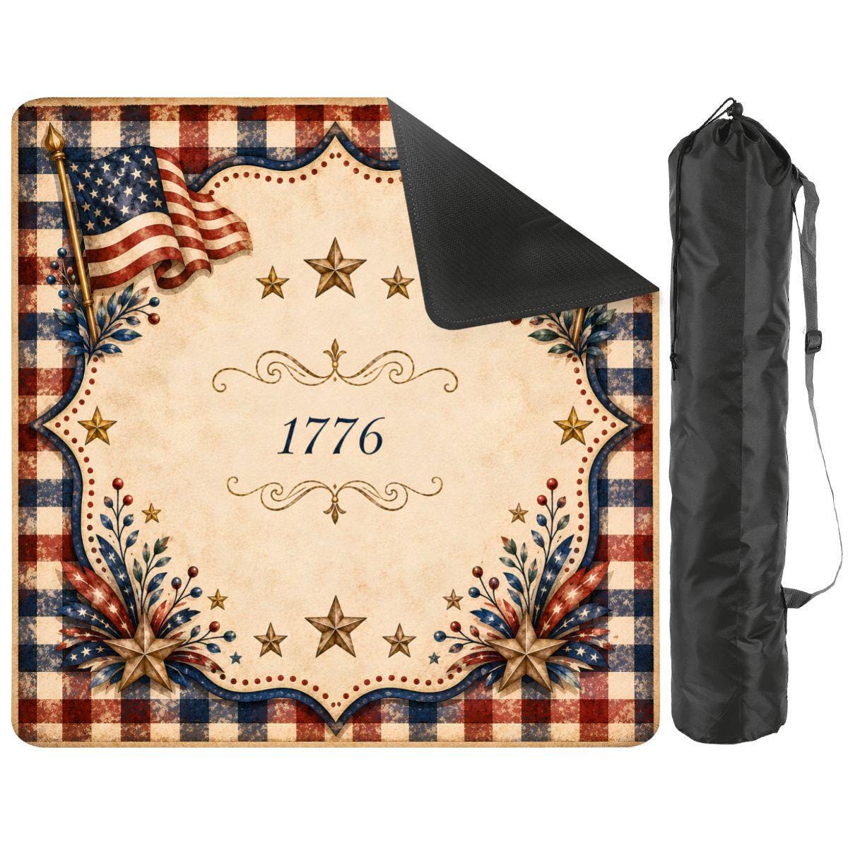 Patriotic Mahjong Mat Set, 1776 American Flag Mahjong Mat with Carry Bag, Mahjong Gift for Fourth of July 31.5"x31.5" (Ship Rolled up)