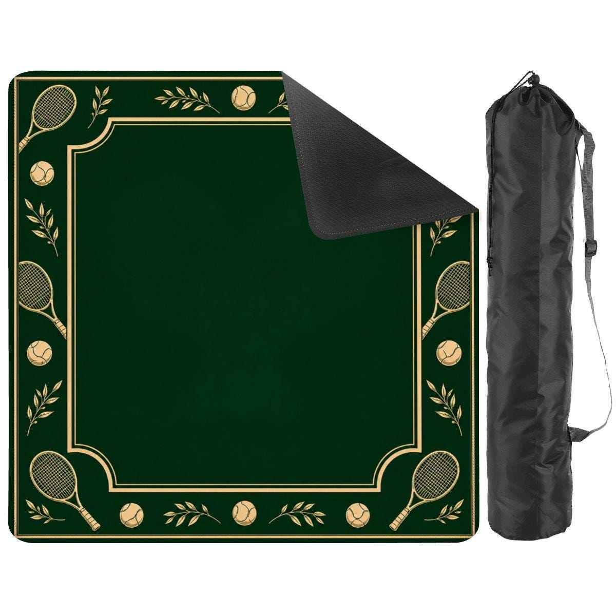 Tennis Mat Green Court Design with Carry Bag, Portable Sports Game Mat, Tennis Mahjong, Game Night Gift 31.5"x31.5" (Ship Rolled up)