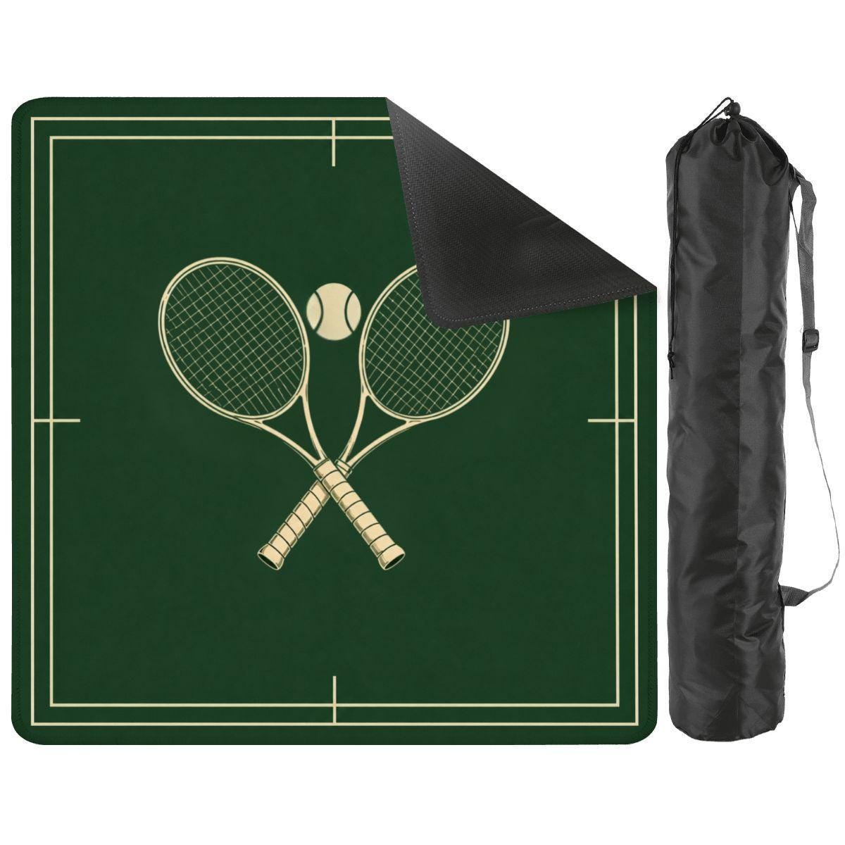 Tennis Mat Green Court Design with Carry Bag, Portable Sports Game Mat,Table Cover Gift for Tennis Fans  31.5"x31.5" (Ship Rolled up)