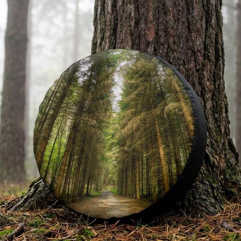 Forest Path Spare Tire Cover Tall Pine Tree Nature Design,Custom SUV RV Camper Tire Cover, Outdoor Adventure Overland Vehicle Accessory Gift