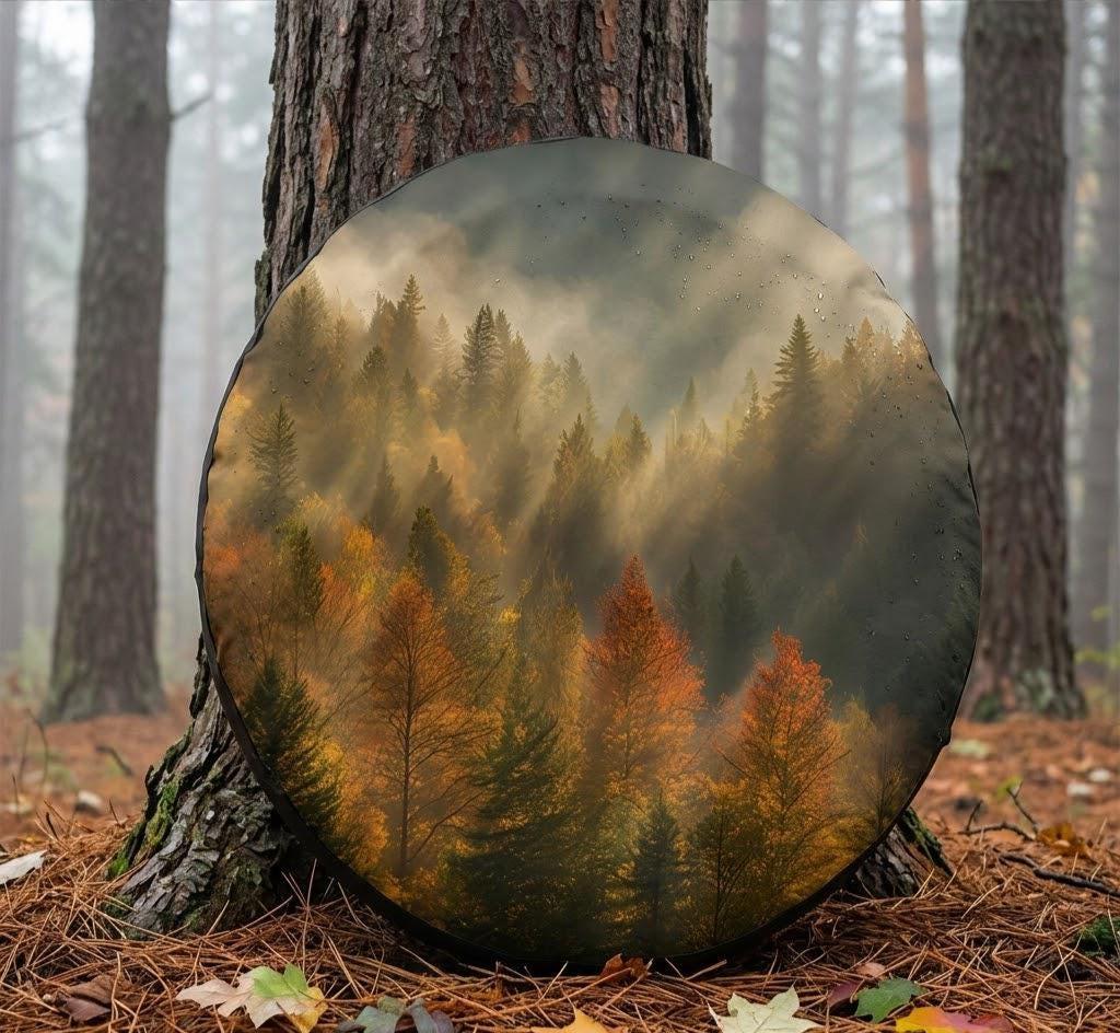 Forest Spare Tire Cover Thickened Waterproof Wheel Protector, Misty Mountain Landscape RV Camper SUV Trailer Tire Cover