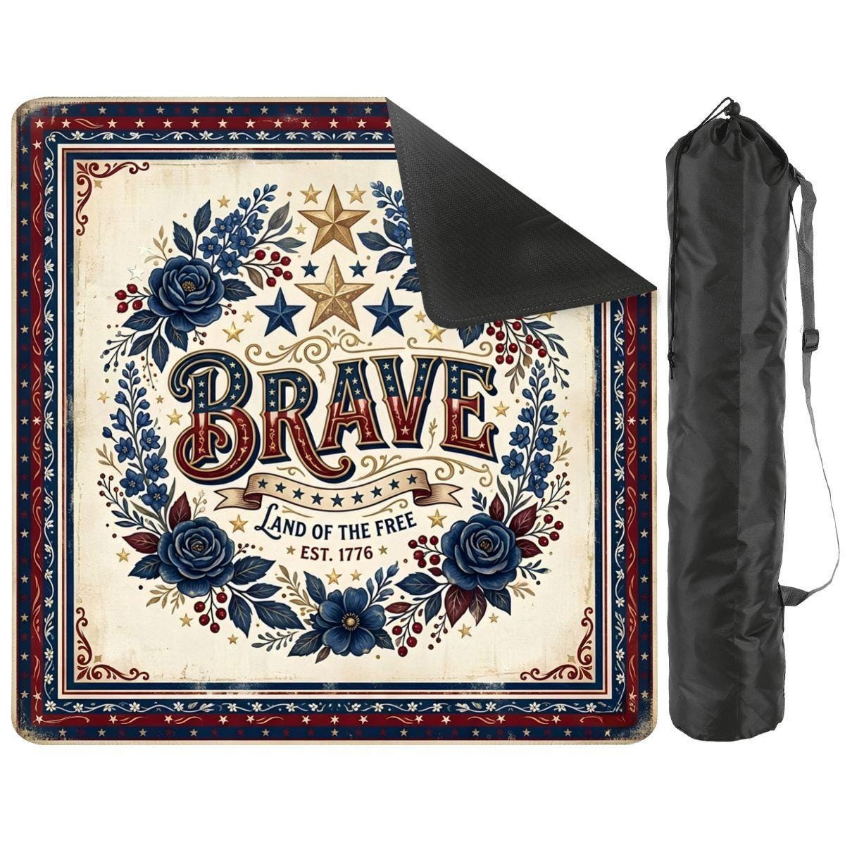 Patriotic Brave Mahjong Mat, American Flag Floral Mahjong Mat with Carry Bag, Mahjong Gift for Fourth of July 31.5"x31.5" (Ship Rolled up)