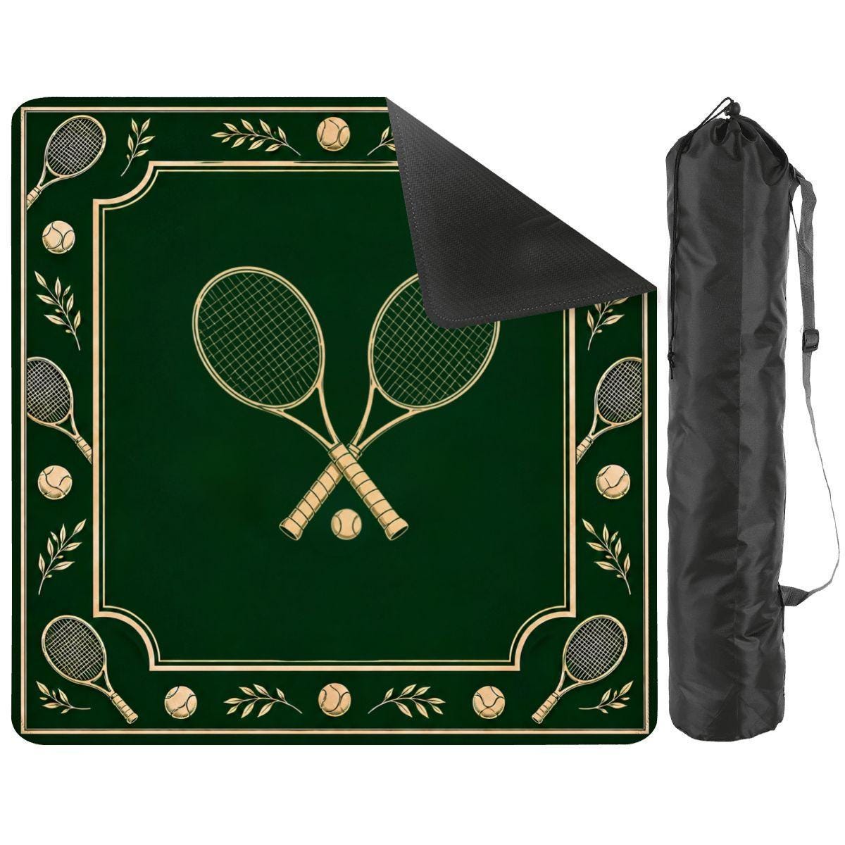 Tennis Mat Green Court Design with Carry Bag, Portable Sports Game Mat,Table Cover Gift for Tennis Fans 31.5"x31.5" (Ship Rolled up)