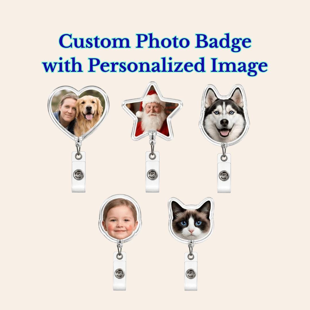 Custom Photo Badge Reel Double Side Printed Personalized Image ID Holder, Retractable Name Tag Clip Gift for Nurses Teachers